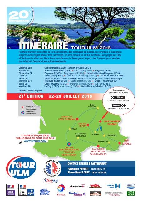 Carte du parcours du Tour ULM 2016